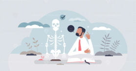 Learning anatomy and human skeleton bones knowledge tiny person concept