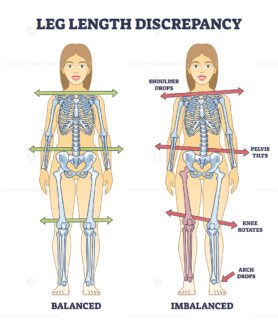 Leg length discrepancy condition with imbalanced skeleton outline diagram