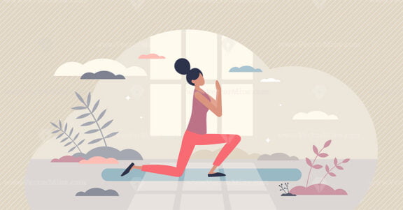 Leg workout activity for athletic and fit female body tiny person concept