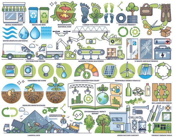 Life cycle assessment and green energy consumption outline collection set