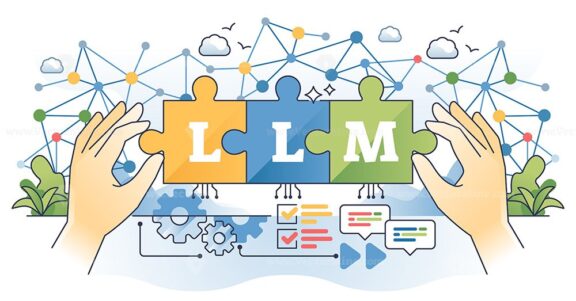 LLM or large language model for text generation outline hands concept