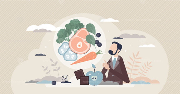 Low carb diet with carbohydrates exclusion from menu tiny person concept