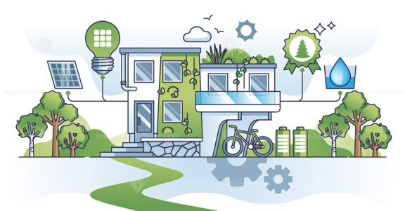Low energy consumption initiatives to save nature resources outline concept