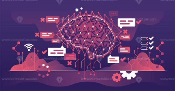 Machine learning and autonomous smart AI technology training outline concept