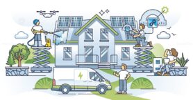Maintenance and optimal use of solar panels energy production outline concept