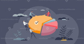 Market share competition for company financial profit tiny person concept