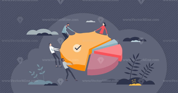Market share competition for company financial profit tiny person concept
