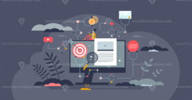 Marketing automation and social media tasks software tiny person concept