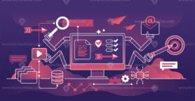 Marketing automation and digital AI content ads creation outline concept