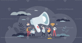 Marketing activity with social media campaign for brand tiny person concept