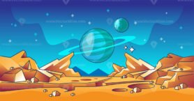 Mars landscape and red rocky planet horizon surface scene outline concept