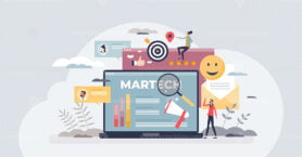 Martech marketing technology for advertising automation tiny person concept