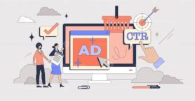 Media planning for effective ads strategy tiny person neubrutalism concept