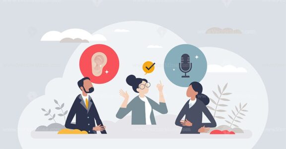 Mediation session and guiding business conversation tiny person concept