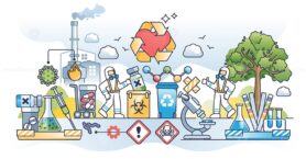 Medical waste disposal and proper pharmacy trash management outline concept