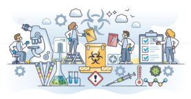 Medical waste disposal and medicine supplies utilization outline concept
