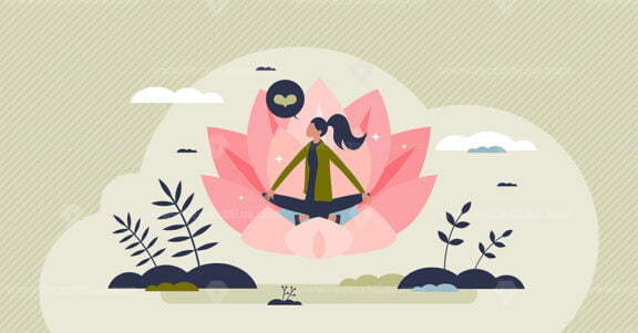 Meditation process with calm and relaxing mental practice tiny person concept