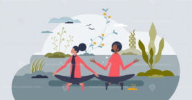 Meditation as process for peace, calm body and mind tiny person concept