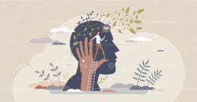 Mental boost and self push as motivation mind power tiny person concept