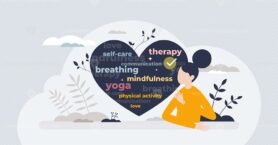 Mental health awareness with treatment methods in text tiny person concept