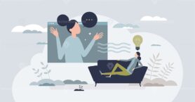 Mental health counseling and online psychology session tiny person concept