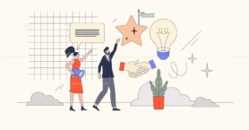 Mentorship and career coach for success neubrutalism tiny person concept