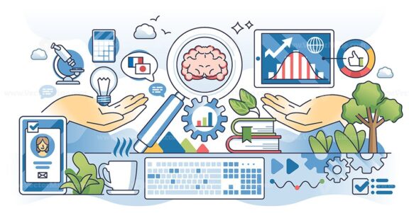 Microlearning as effective and fast education method outline hands concept