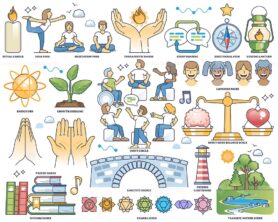 Mindful and spiritual practices for mental wellness outline collection set