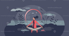 Mindfulness and emotional mind control with mental peace tiny person concept