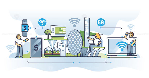 Modern connectivity and smart 5G technology connection outline concept