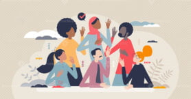 Multiculturalism and different racial diversity society tiny person concept