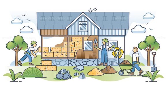 Natural building techniques to build sustainable house outline concept