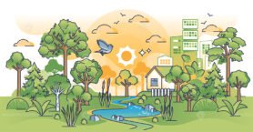 Natural capital in sustainable green city development scene outline concept