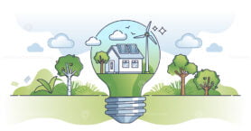 Nature energy and green electricity consumption for lighting outline concept