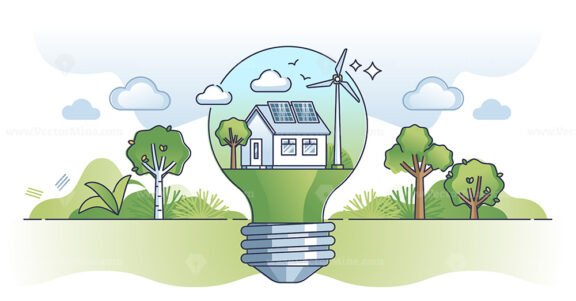 Nature energy and green electricity consumption for lighting outline concept