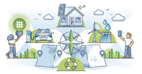 Navigating the green transition and change to green energy outline concept