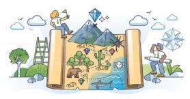 Navigating the project management and reach business target outline concept