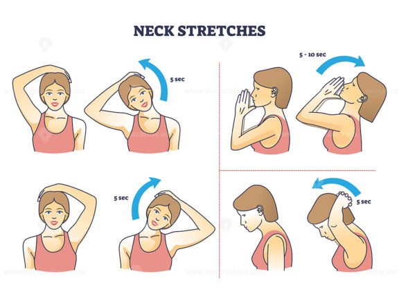 Neck stretches instructions for head and shoulder posture outline diagram