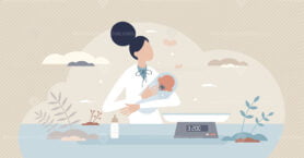 Neonatal nurse childcare for premature newborn babies tiny person concept