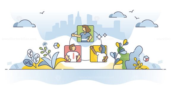 Networking and social business connection and communication outline concept