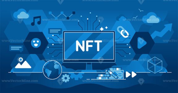 NFT or non fungible token as unique ownership and identifier outline concept