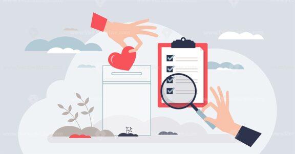 Nonprofit management for donation organization tiny person hands concept