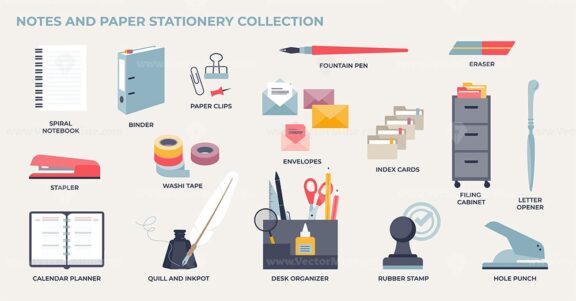 Notes and paper stationery for office and workspace tiny collection set