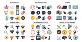 Objects for digital marketing and sales business outline collection set