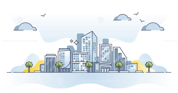 Office buildings with city architecture for business center outline concept