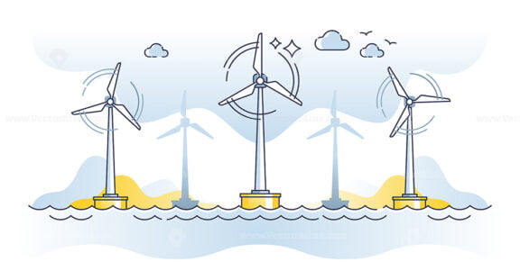 Offshore windmill system outline concept. Electrical energy generators.