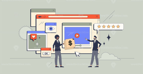 Online advertising and social media ads promotion retro tiny person concept