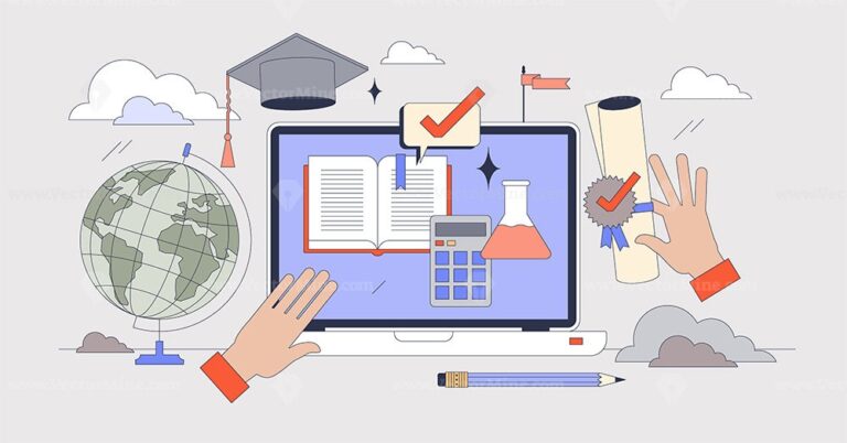 Online training classes or e-learning course tiny person neubrutalism concept