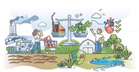 Organic food consumption advantage over processed products outline concept