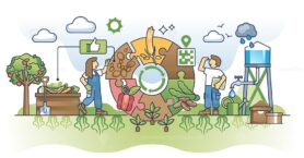Organic farming cycle with nature friendly agriculture outline diagram